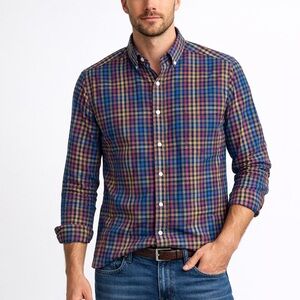 Daniel Cremieux Gingham Plaid Long Sleeve Non-Iron Button Down Shirt Size Large